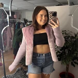 Vintage Y2k Purple Suede Fur Long Sleeve Open Jacket